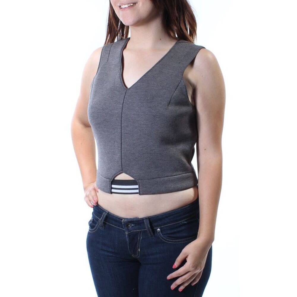 KIIND OF Womens Gray Sleeveless V Neck Crop Top Size: S